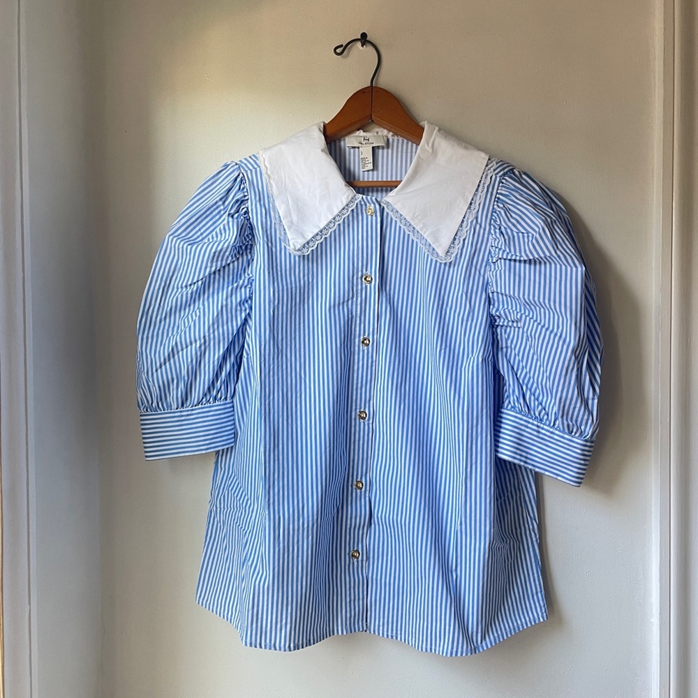 NWOT Halston Luxe  Puff Sleeve with Lace Collar - Size L